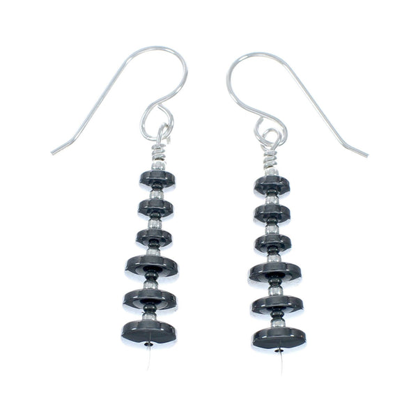 Native American Onyx Sterling Silver Bead Hook Dangle Earrings X10477